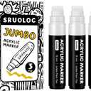 SRUOLOC 3 Jumbo Permanent Markers White, 15mm Thick Wide Tip, Large Acrylic Paint Markers for Rock Painting, Poster, Stone, Ceramic, Glass, Wood, Canvas