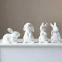 Ceramic Bunny Rabbits Easter Bunny Figurine Set of 4 Modern Art Home Decoration, Statues for Spring Table Decor, Easter Decorations Rabbit Figurines (4)