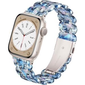 Lightweight Resin Band For Apple Watch Series 11 10 9 8 7 6 5 4 3 2 1 SE 3 2 Ultra 3 2, Fashion Adjustable Replacement Strap for iWatch Bands 38mm 40mm 41mm 42mm 44mm 45mm 46mm 49mm for Women Men (Designer Oval Pearlescent Navy Blue for Starlight)