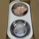 Elevated Cat Bowl, Raised Cat Food and Water Bowl Set for Indoor Cats, Splash Proof with 2 Stainless Steel Pet Food Bowls for Cats and Puppies, Whisker Fatigue and Dishwasher Safe - White