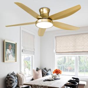 52" Gold Ceiling Fans with Lights Remote, Champagne Ceiling Fan with 5 ABS Fan Blades and LED Kit, Modern Flush Mount Low Profile Chandelier for Patio/Bedroom/Living Room 52" Gold Ceiling Fans with Lights Remote, Champagne Ceiling Fan with 5 ABS Fan Blades and LED Kit, Modern Flush Mount Low Profile Chandelier for Patio/Bedroom/Living Room