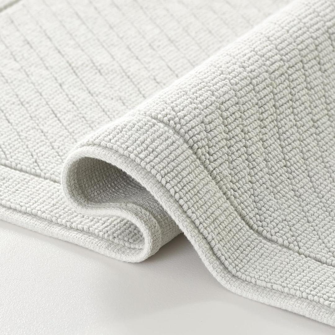 Arkwright 100% Cotton Bathroom Rug - High Absorbent Stylish Textured Woven Design Bath Mat, Slip Resistant Backing for Shower and Bathtub Floor, 17x24 in - Grey (Oyster Mushroom Grey)