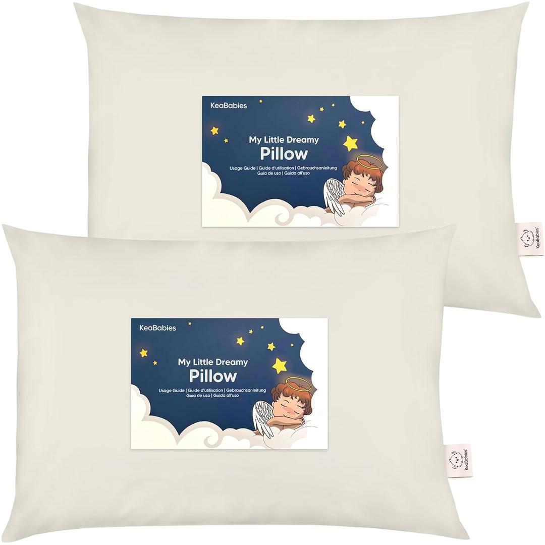 KeaBabies 2-Pack Toddler Pillows 2 Year Old to 5-13x18 Soft Organic Cotton Kids Pillow for Sleeping, Travel, School, Daycare, Nap, Toddler Bed, Machine Washable, Without Pillowcase (Clay)