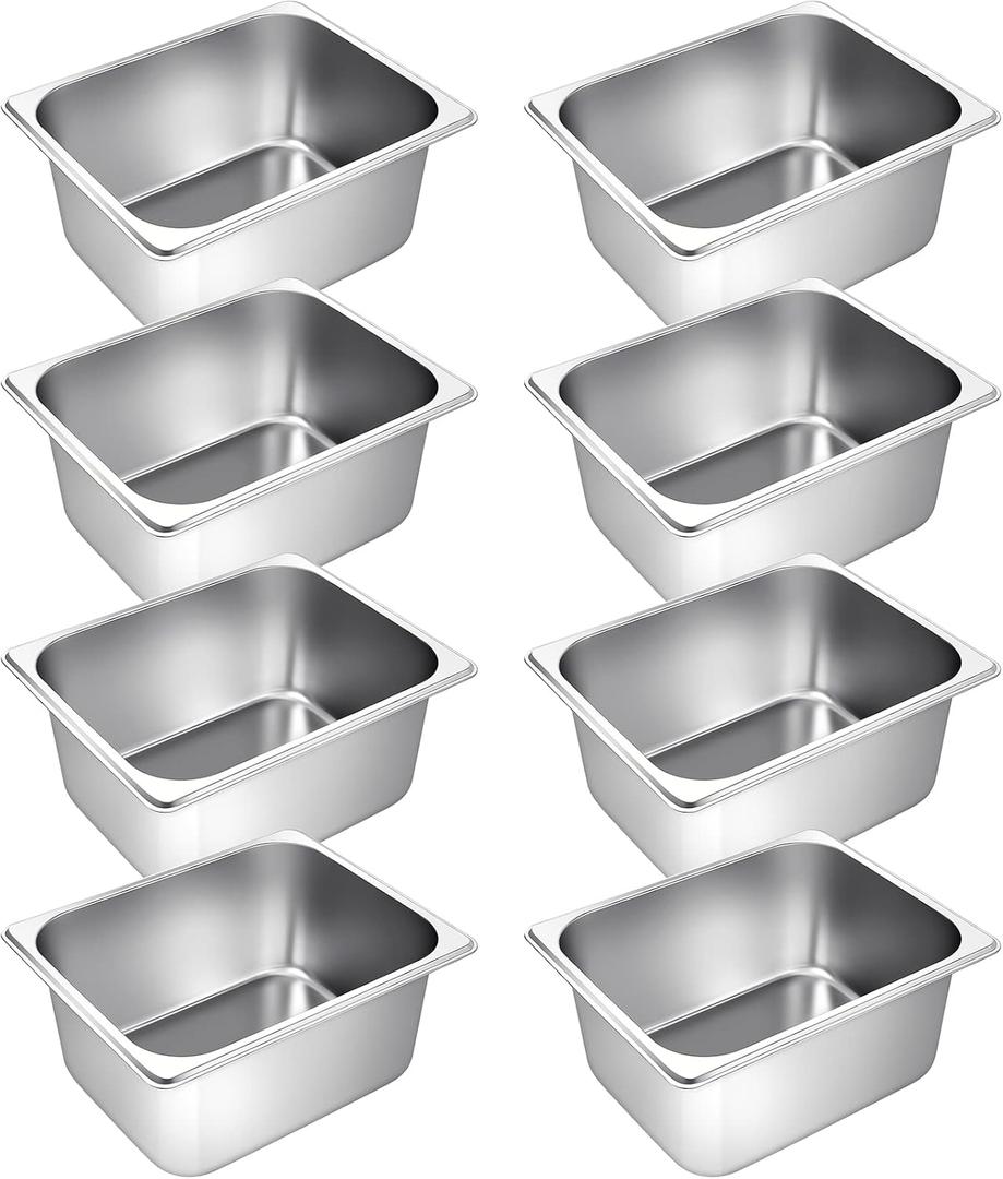 Zubebe 8 Pcs Hotel Pans Stainless Steel Steam Table Pan 1/2 Half Size 6 Inch Restaurant Steam Table Pan Deep Metal Food Tray Commercial Food Pans for Restaurant Party Buffet Catering