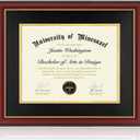 Diploma Frame 14x17 with Black Mat Fits Document, Certificate or 16x20 Picture without Mat, 17x14 Cherry Red Frame for Wall Mounting