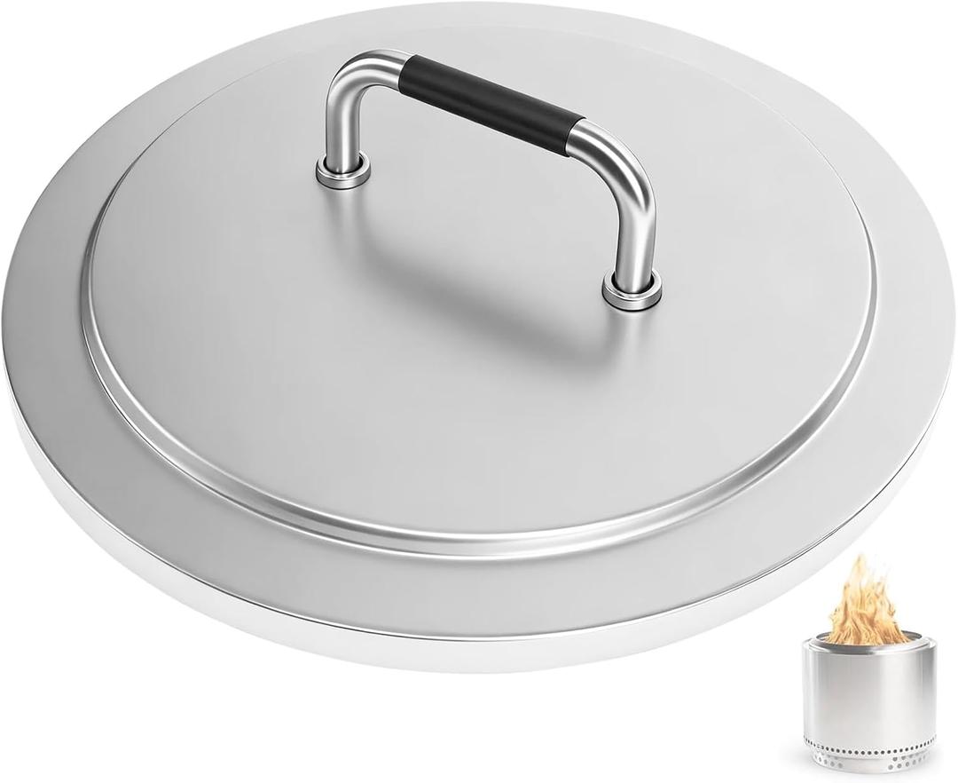 Fire Pit Lid for Solo Stove Bonfire 19.5", 304 Stainless Steel Cover with Heat-Resistant Handle, Round Fire Pit Lid for Outdoor Camping Backyard, Bonfire Accessories