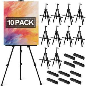 AROIC10 Pack Painting Display Easel Stand Portable Adjustable Metal Tripod Artist Canvases Height from20to66Inch Extra Sturdy forTable-Top/Floor Painting, Drawingand Displaying,Black with10StorageBag