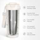 SANDJEST Butterfly Stainless Steel 2-in-1 Lid Coffee Tumbler 18 oz, Insulated Travel Mug Gift for Women Girls Friends, Gift Idea for Birthday Christmas (Beige)