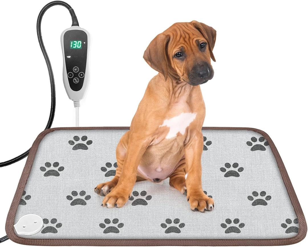 Pet Heating Pad 22x18 in Cat Heating Pads for Cats Waterproof Smart Thermostat Switch, Adjustable Heated Cat Bed, Adding Wire Rope Wires Cat Warming Pad-Paw Print