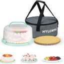 Cake Carrier With Lid And Handle, Bpa-Free Cake Holder With Lid For 10 Inch Round Cake Carrier With 10 pcs Round Golden Cake Boards And Portable Insulated Bag (Green)