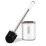 AONEZ Compact Toilet Brush & Holder, Stainless Steel Handle, Space Saving for Storage, Deep Cleaning, DripProof, Easy to Assemble, Nylon Bristles, White & Grey