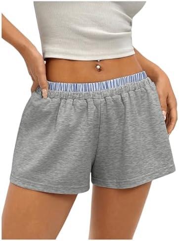 Milumia Women's Striped Low Waisted Sweat Shorts Patchwork Casual Lounge Shorts L