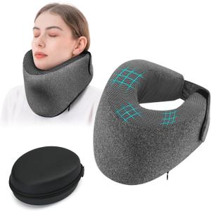 Patented Chin Support Travel Pillow for SleepingInnovative Travel Neck Pillows for Airplanes, 100% Pure Memory Foam Airplane Pillow for Long Flight - Dark Grey
