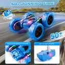 Remote Control Stunt Car 4WD 360° Flip Double‑Sided RC Cars, LED Light Bar, USB‑C Modular Battery, 2.4 GHz Outdoor Beach Toy for Boys 6‑12 Years Old, Birthday & Christmas Kids Gift, Blue, 6.4 x 6.4 x 2.9 inches