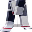 Lallier Men's Merino Wool Scarf, Long Winter Neckwear with Gift Box (Navy Tartan)