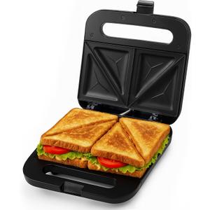 OVENTE Electric Sandwich Maker with Non-Stick Plates, Indicator Lights, Cool Touch Handle, Easy to Clean and Store, Perfect for Cooking Breakfast, Grilled Cheese, Tuna Melts and Snacks, Black GPS401B