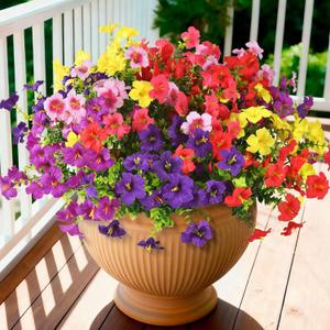 INQCMY Artificial Fake Petunias Flowers for Outdoors Spring Summer Decoration, 12 Bundles Faux Plants Outdoor UV Resistant Realistic Silk Flower for Outside Planters Patio Porch Yard Window Box
