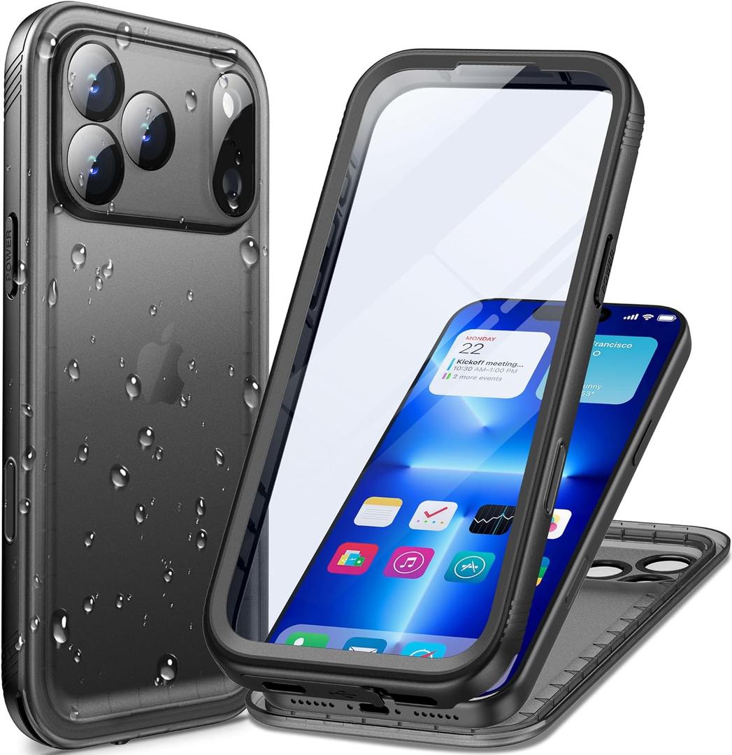 Cozycase TOP Waterproof Case for iPhone 17 Pro Max - Military Heavy Duty 360 Shockproof Full Body with Screen Camera Protector Double IP68 Water Dust Drop Proof Hard Rugged 17PM Front Back Slim Cover (Frosted Black)