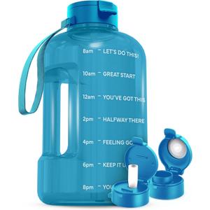 AQUAFIT 1 Gallon Water Bottle With Time Marker - Straw & Chug Lid - BPA Free Big Jug With Handle - Motivational Gym Bottle (128 oz, Aqua)