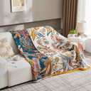 Boho Throw Blanket Farmhouse Decor Throw Blanket Bohemian Blanket for Bed 100% Cotton Muslin Woven Couch Blanket All Seasons Quilt Bedroom (Beige, 60"x80")