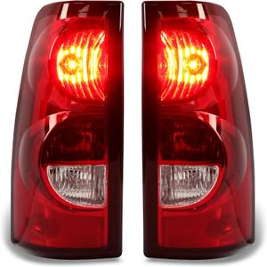 Tail Lights Compatible with 2003-2006 Chevy Silverado 1500 2500 3500 2007 Classic, C-Type LED Tube Black Smoked Lens Rear Brake Lamps OE Replace GM2800174, GM2801174