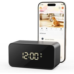 2K Wireless Clock Camera with Motion Detection, 2.4G&5G WiFi, Mobile App Control, Home Security, 64GB