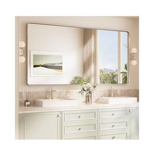 TokeShimi 72x36 Brushed Nickel Bathroom Wall Mirror Vanity Metal Frame Round Corner Rectangular for Home Decor Living Room Entryway