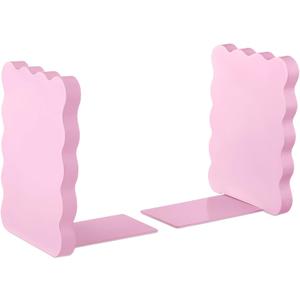 Skyygemm Pink Wood Scalloped Bookends for Shelves, Non Slip Decorative Cute Aesthetic Preppy Heavy Duty Book Ends Organizer Stopper for Nursery Home Decor Office