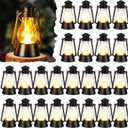 Ferraycle 24 Pcs Mini Lantern for Centerpiece Western Wedding Decor 4 Inch Camping Decorative with LED Candle Vintage Hanging Lantern Ornaments Bulk for Cowboy Cowgirl Xmas Party Decoration (Black)