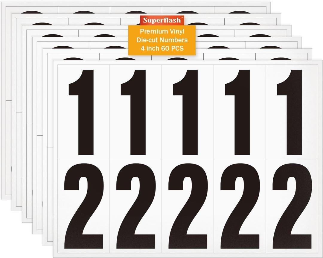 4 inch Self Adhesive Numbers for Mailbox, House Numbers, Reflective Mailbox Number, Trash Cans Number, for Outside, 60 PCS (Black/White)