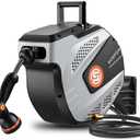 SUNPOW Retractable Garden Hose Reel - 1/2 inch x 50ft Wall Mounted Hose Reel with 3/4 inch Brass Fitting & 10 Function Sprayer Nozzle - Any Length Lock, Auto Rewind System, 180°Swivel Bracket - Grey