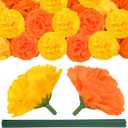 60 pcs Marigold Flowers Heads Bulk Orange and Yellow Artificial Marigolds with Stems Fake Flower Heads DIY Marigold Garland for Day of The Dead Halloween Diwali Party Decorations Home Decor