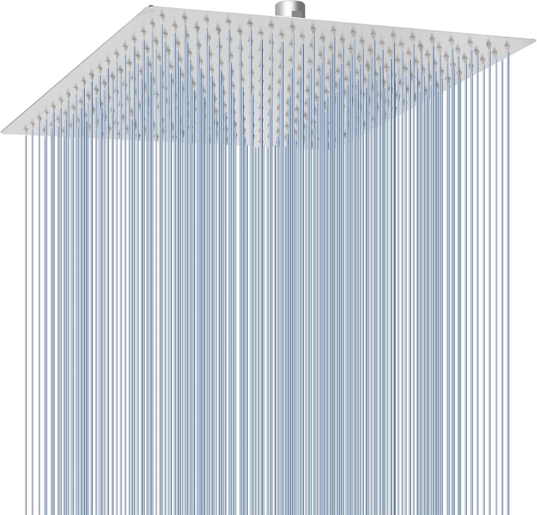 Voolan Oversize Rain Shower Head - High Flow Square Rainfall Showerhead - Waterfall Full Body Coverage - Universal Ceiling or Wall Mount (16 Inch, Brushed Nickel)