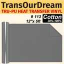 TransOurDream Matte Grey HTV Heat Transfer Vinyl Roll for All Cutter Machines - 12'' x 5ft PU Grey Iron on Vinyl for T-Shirts - Thin and Easy to Weed
