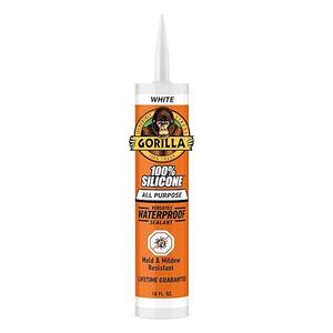 Gorilla 100% Silicone Sealant All Purpose, 10 Ounce Cartridge, White