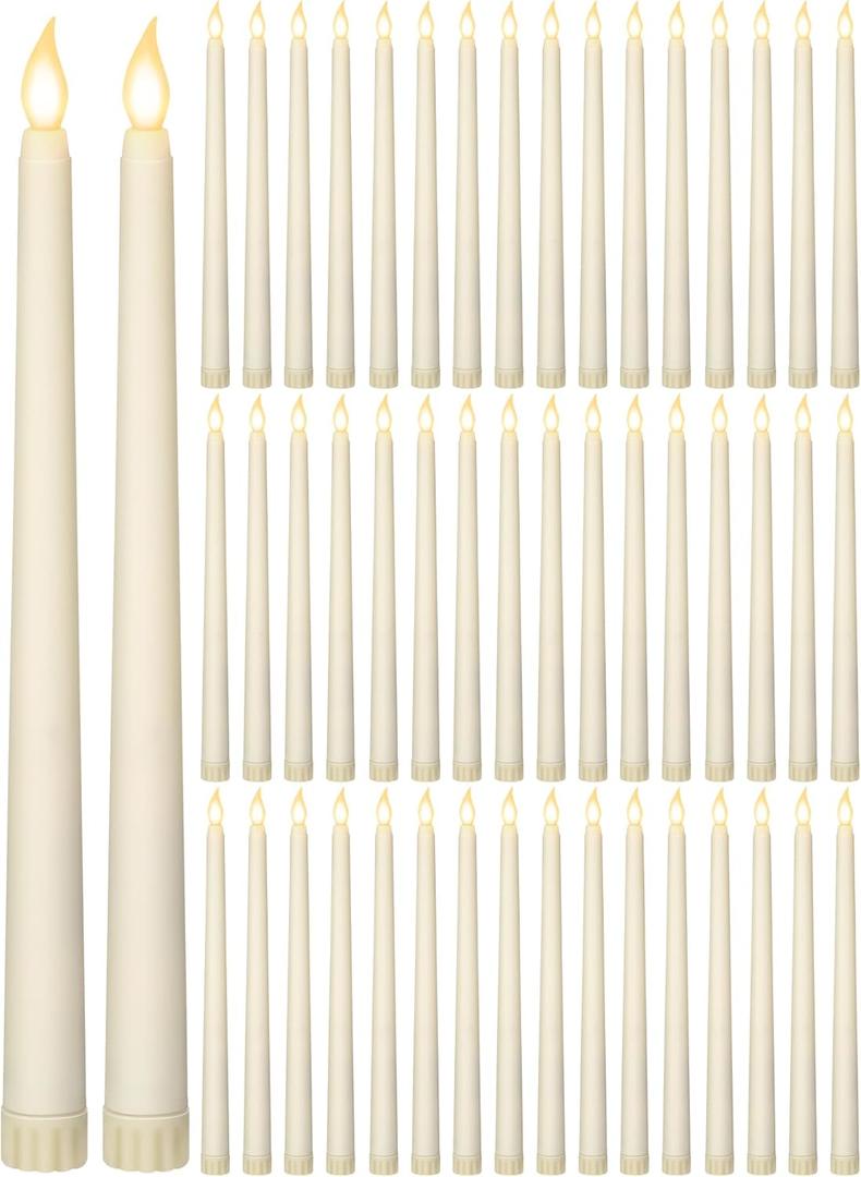 Retisee 50 Pcs 11 Inch Flameless Taper Candles LED Candles Bulk Battery Operated Taper Candle Flickering LED Candlesticks for Valentines Birthday Wedding Party Decor (Classic Style,Ivory)