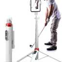 62" Phone Tripod & Selfie Stick for Golf Training, Extendable Cell Phone Tripod Stand with Wireless Remote and iPhone Holder, Golf Training Aid - Compatible with iPhone Android (White)