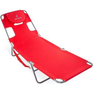 Ostrich Beach Lounge Chair, Folding & Reclining Outdoor Chaise Lounger, Red - Portable Adjustable Recliner Chair for Lawn, Pool, Patio, Garden, and Yard