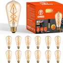 OMED Dimmable LED Vintage Edison Bulbs, ST64 2700K Soft White Fishbone Filament Antique Edison Bulbs Whit E26 Base 60 Watt Equivalent, 6W 600LM Old Fashioned Amber Glass Spiral Light Bulbs 12 Pack