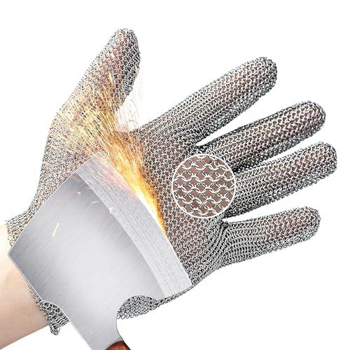 Schwer ProGuard-X A9 Cut Resistant Stainless Steel Metal Mesh Chainmail Glove PM5201 Butcher Glove for Meat Cutting Food Processing Knife Sharpening Oyster Shucking Kitchen Fish Fillet, M