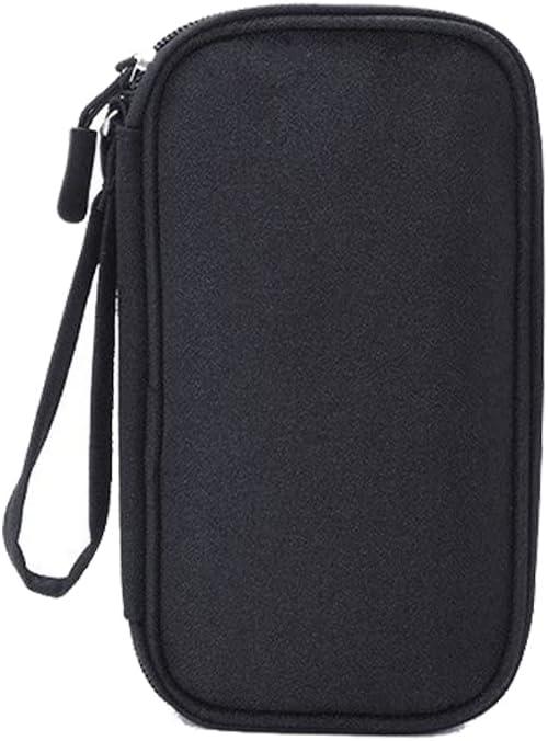 Double Layer Diabetic Supplies Organizer Bag Travel Case with Hand Strap for Insulin Pen, Test Straps, Lancets, Blood Glucose Meters, Lancing Device, Syringe, Needle, Alcohol Wipes, Vials (Black) (7.3" x 3.8")