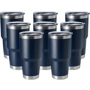 HASLE OUTFITTERS 30oz Stainless Steel Tumbler, Double Wall Vacuum Insulated Travel Mug Tumbler, Durable Insulated Coffee Mug, Gift Box Set (Navy, 8)