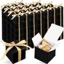 Jutom 100 Pcs Mini Favor Boxes Extra Small Candy Boxes Paper with Gold Ribbon for Valentine's Day Birthday Wedding Anniversary Supplies(2 x 2 x 2 Inch,Black)
