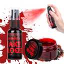UNIMEIX 1 OZ Fake Blood Spray and 1 OZ Gel Fake Blood Makeup Kit Washable Sfx Makeup for Clothes Mouth EyesStage Blood for Halloween Zombie Vampire Cosplay Party (Fresh Red)