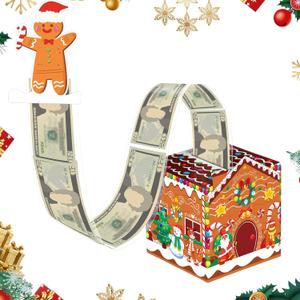 Christmas Money Box for Cash Gift Pull 2025 Christmas Money Holder with Pull out Card and 30 Transparent Bag Xmas Cash Gift Ideas Boxes for DIY Family Adults Party Favors(Gingerbread Man)