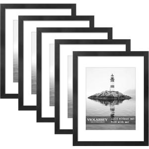 VIOLABBEY 11x14 Picture Frame Set Of 5, Black Frames for 8x10 Photos with Mat or 11 x 14 without Mat, Gallery Wall Frame