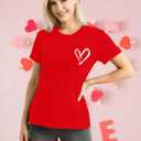 Valentines Day Shirt for Women Love Heart Printed T-Shirts Casual Summer Tee Tops (Red, XL)