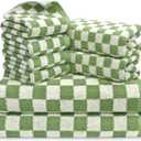 Jacquotha Green Checkered Towels Set of 8, Cotton Towels for Bathroom, 2 Bath, 2 Hand, 4 Washcloths, Soft Absorbent Quick Dry Gifts