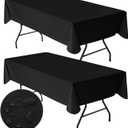 Nasitos 2 Pack Black Table Cloth Rectangle 60x102 Inch-Vinyl Plastic Tablecloths with Flannel Backing for 6 Foot Rectangle Tables, Waterproof & Spillproof for Outdoor, Camping, Picnic, Parties