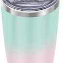 WETOWETO 20oz Insulated Stainless Steel Tumbler, Double Wall Vacuum Leak-proof Travel Coffee Mug, Powder Coated Water Cup (Green-Pink Gradient, 1 Pack)